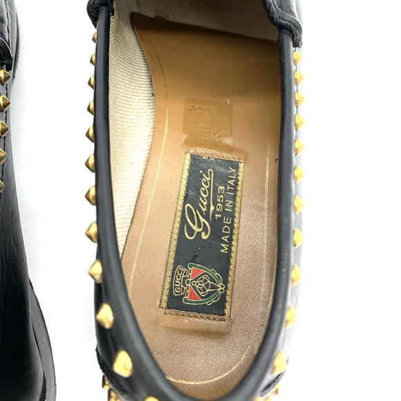 Gucci Betis Glamour Nero Studded Flats Shoes Loafers Horsebit - Picture 8 of 12